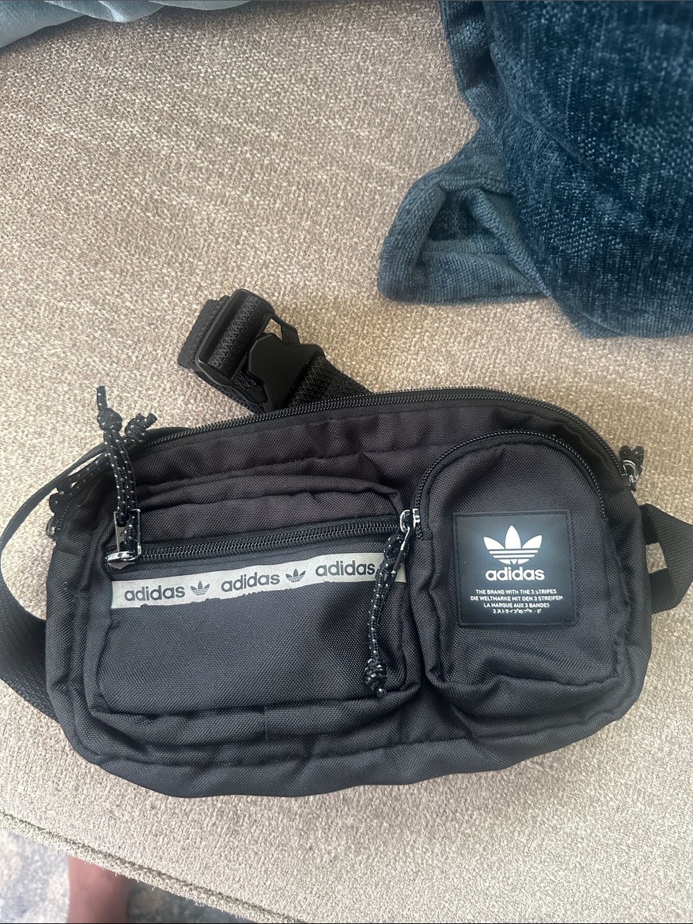adidas Black Trefoil Belt Bag with Logo Patch